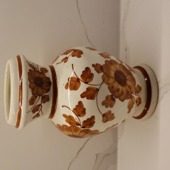 ceramiean Lahuerta Spain Handmade Vase Off-white with Brown Floral pattern - Picture 2 of 9